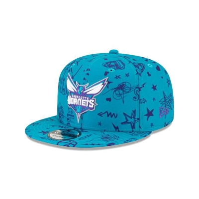 Blue Charlotte Hornets Hat - New Era NBA Doodle 9FIFTY Snapback Caps USA9625804